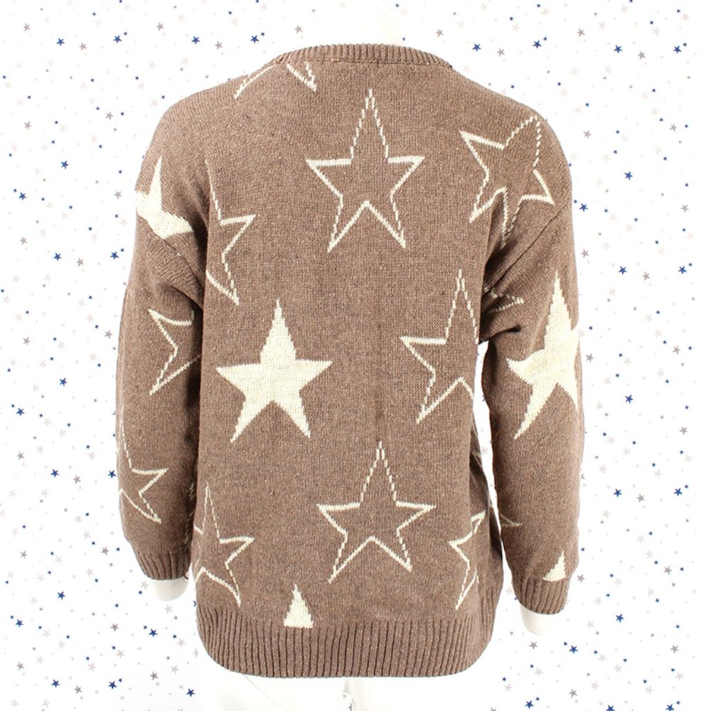Star Pattern Knit Pullover Sweater Taupe - Picture 7 of 7